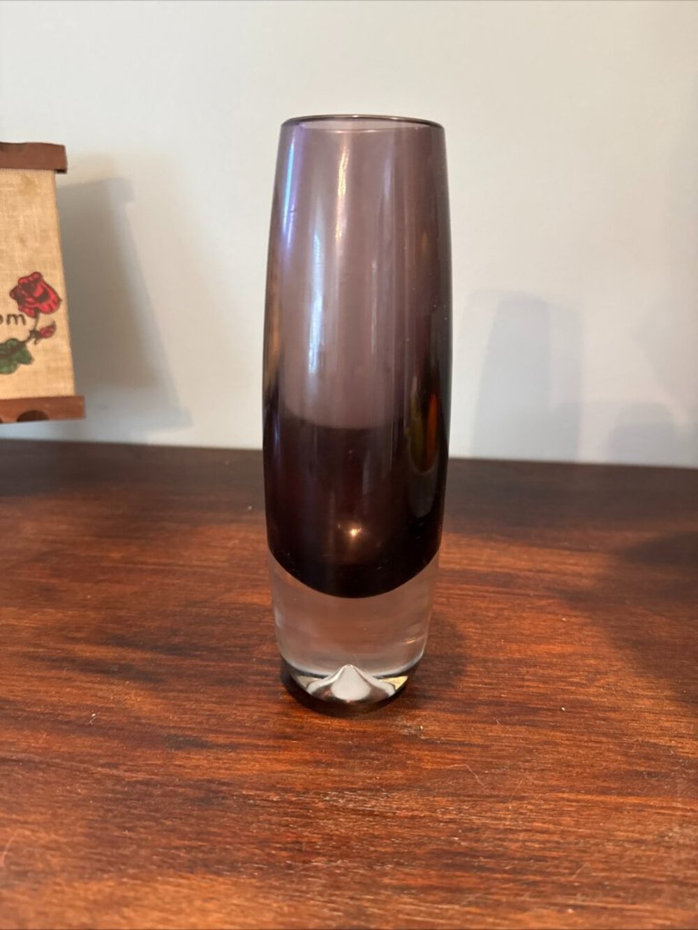 amethyst glass vase purple sommerso technique, Scandinavian design, 8 inch tall